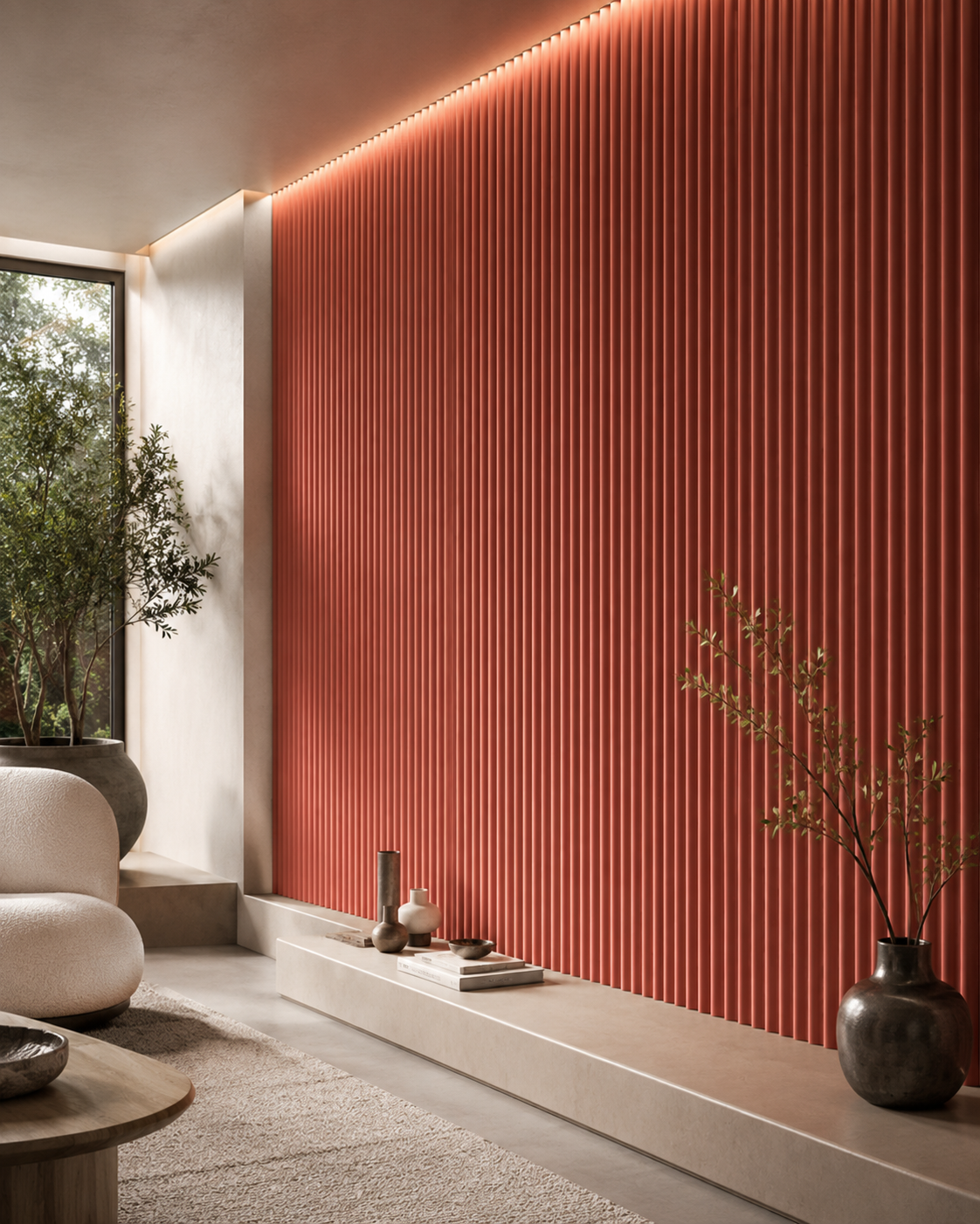 WALL PANEL FULL CORE WAVE – ROJO BEGONIA MATE +++